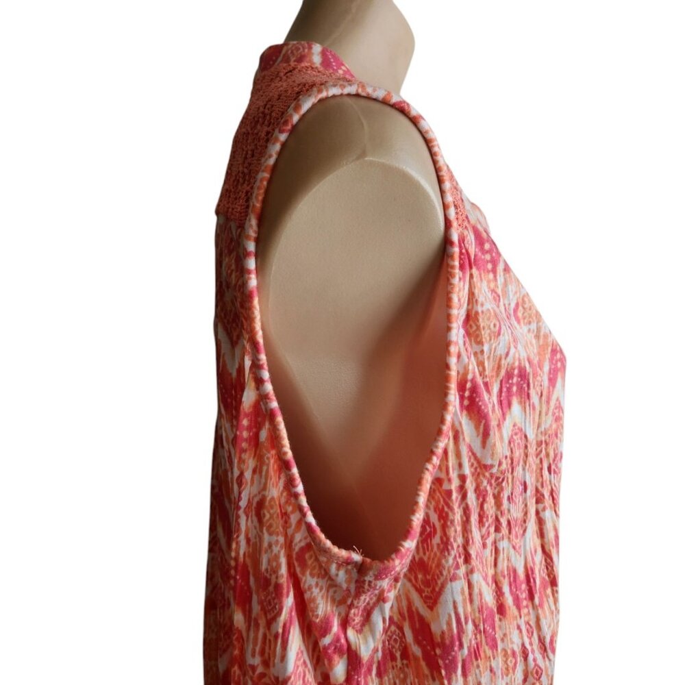 Summer Sleeveless Orange Geometric White Print Crochet Boho Hippie Top Size 1X - Picture 5 of 8
